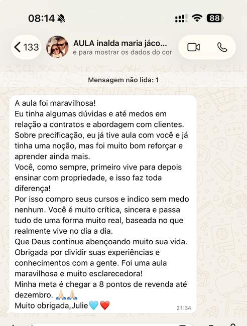 Comentário no Instagram sobre a aula de revenda