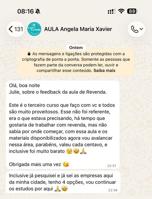 Print de comentário elogiando a aula de revenda no Instagram