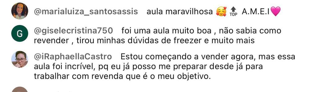 Mensagem elogiando a clareza da aula de revenda