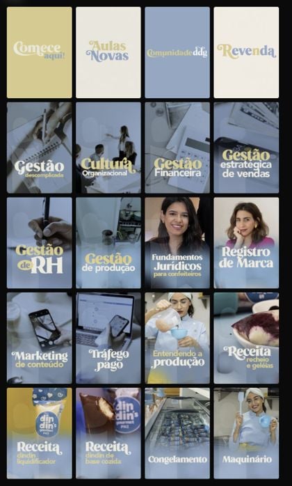 Área de membros da Escola DDG, com os módulos do curso
