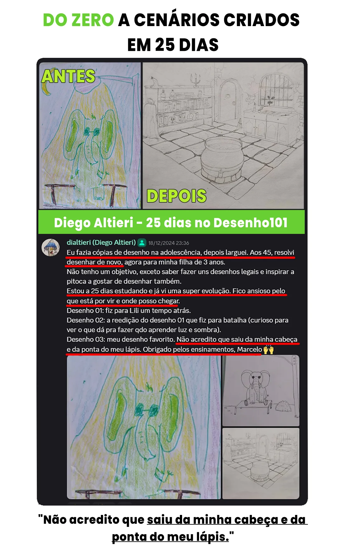 Evolução de aluno no desenho — exemplo 5