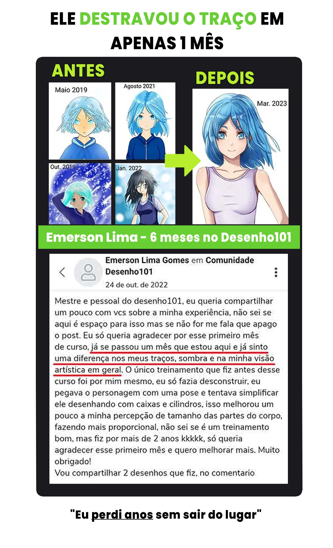 Evolução de aluno no desenho — exemplo 1