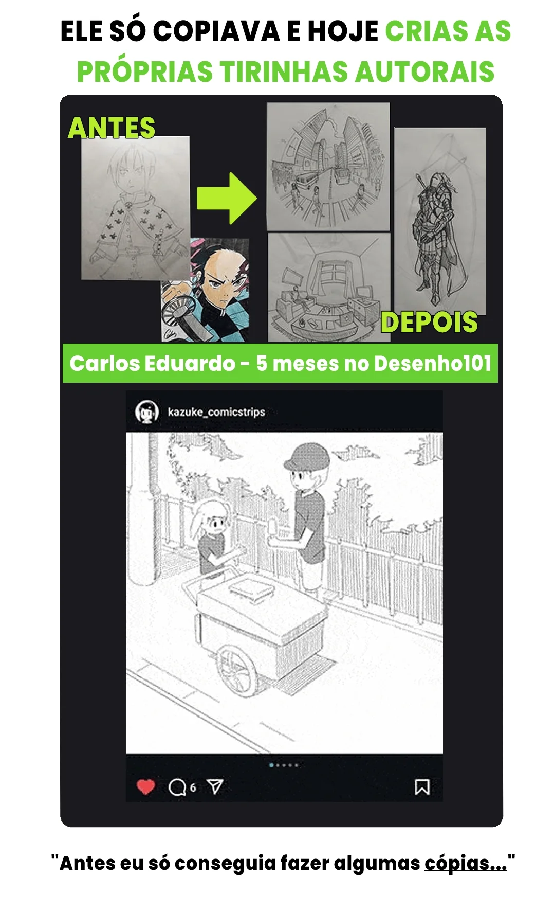 Evolução de aluno no desenho — exemplo 3