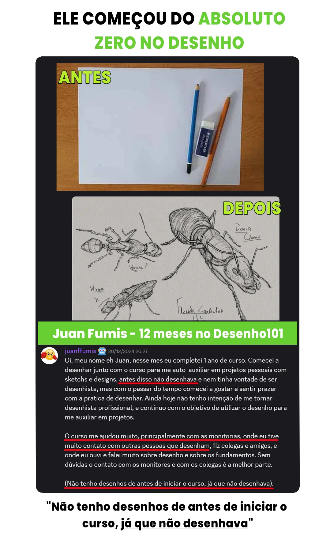 Evolução de aluno no desenho — exemplo 2