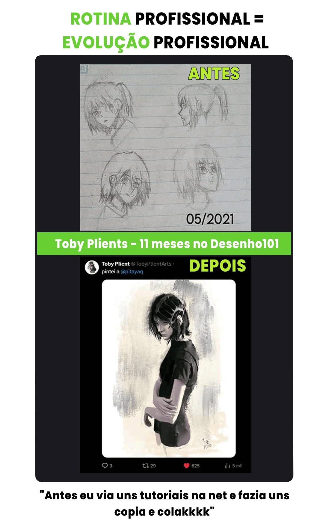 Evolução de aluno no desenho — exemplo 6