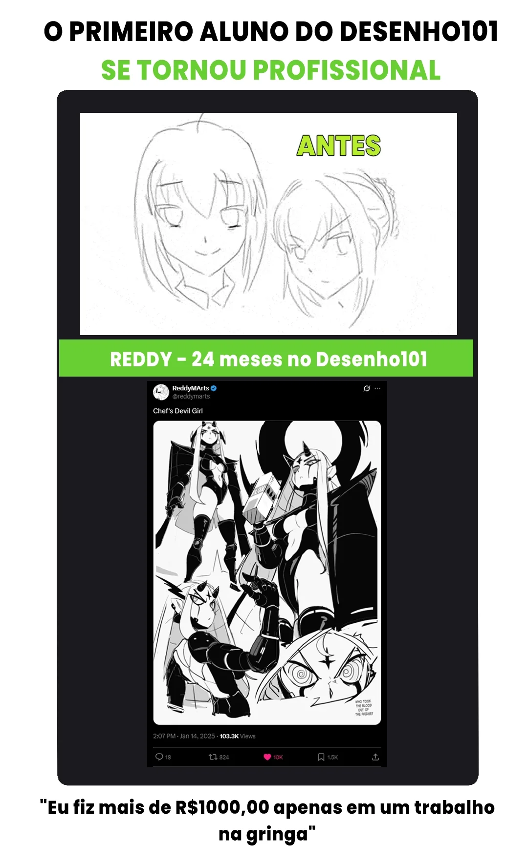 Evolução de aluno no desenho — exemplo 4