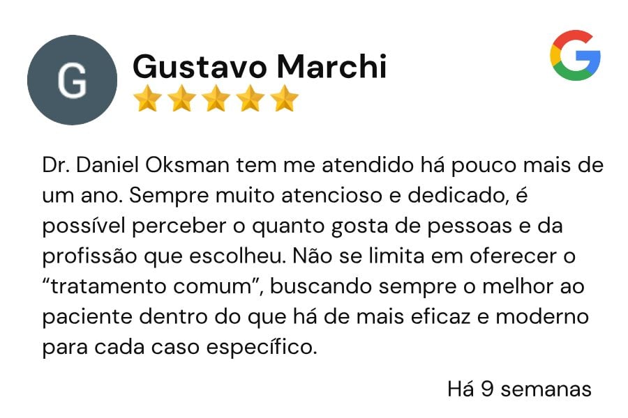 Avaliação de Gustavo Marchi no Google, 5 estrelas