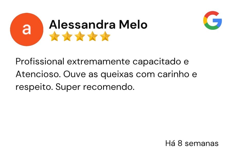 Avaliação de Alessandra Melo no Google, 5 estrelas