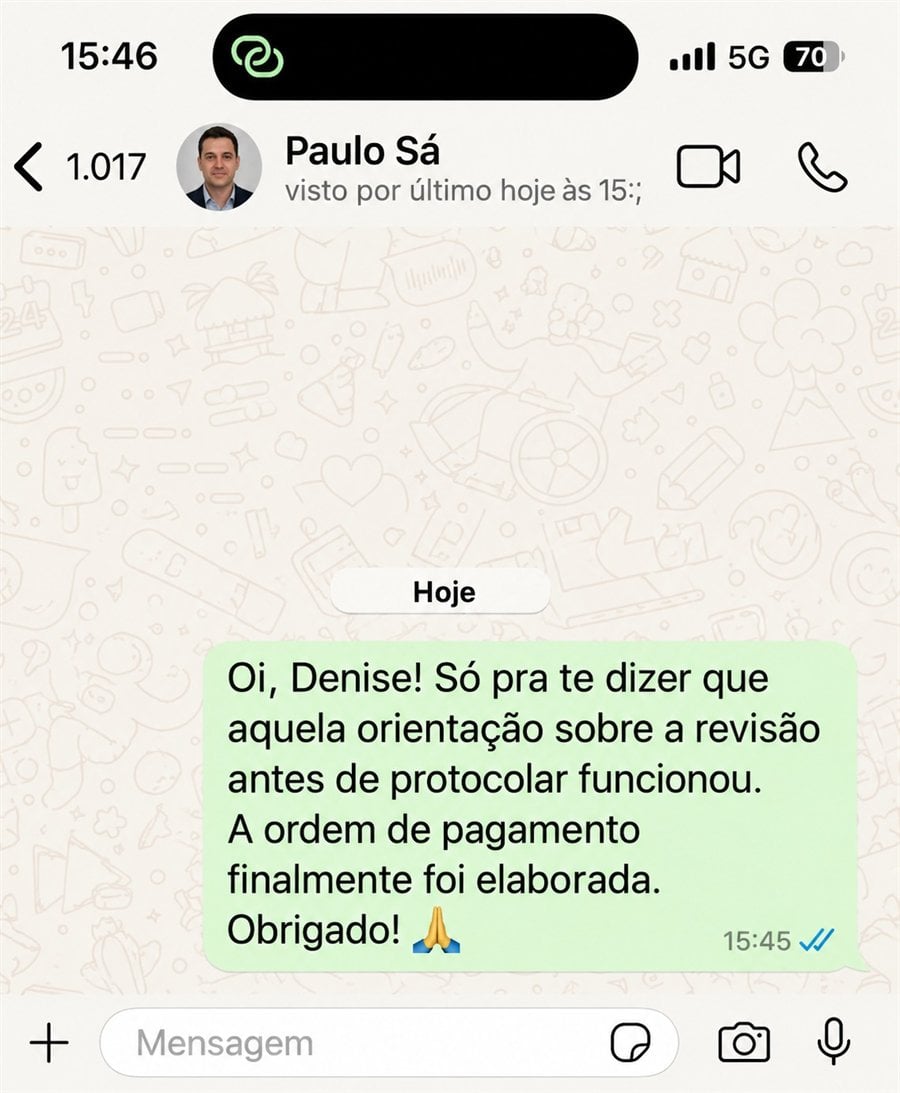 Mensagem de Paulo Sá no WhatsApp