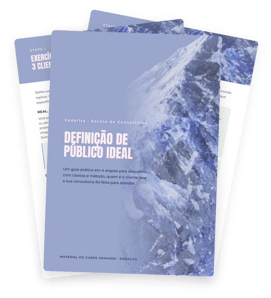 Mockup do Guia de Definição do Cliente Ideal, capa e paginas internas do material