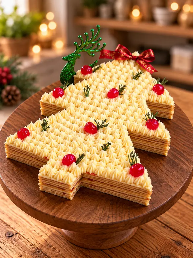 Naked cake de bolo de rolo no formato de árvore de Natal