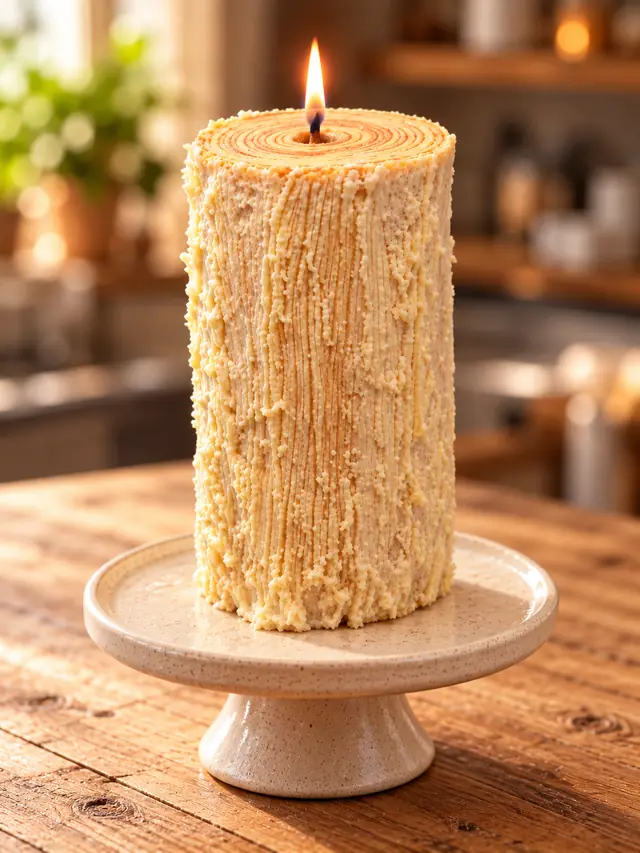 Bolo de rolo vertical decorado como uma vela acesa