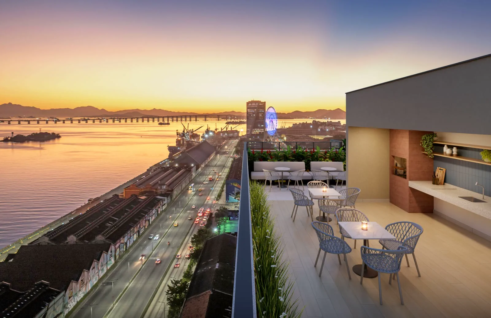 Perspectiva do rooftop do Farol da Guanabara