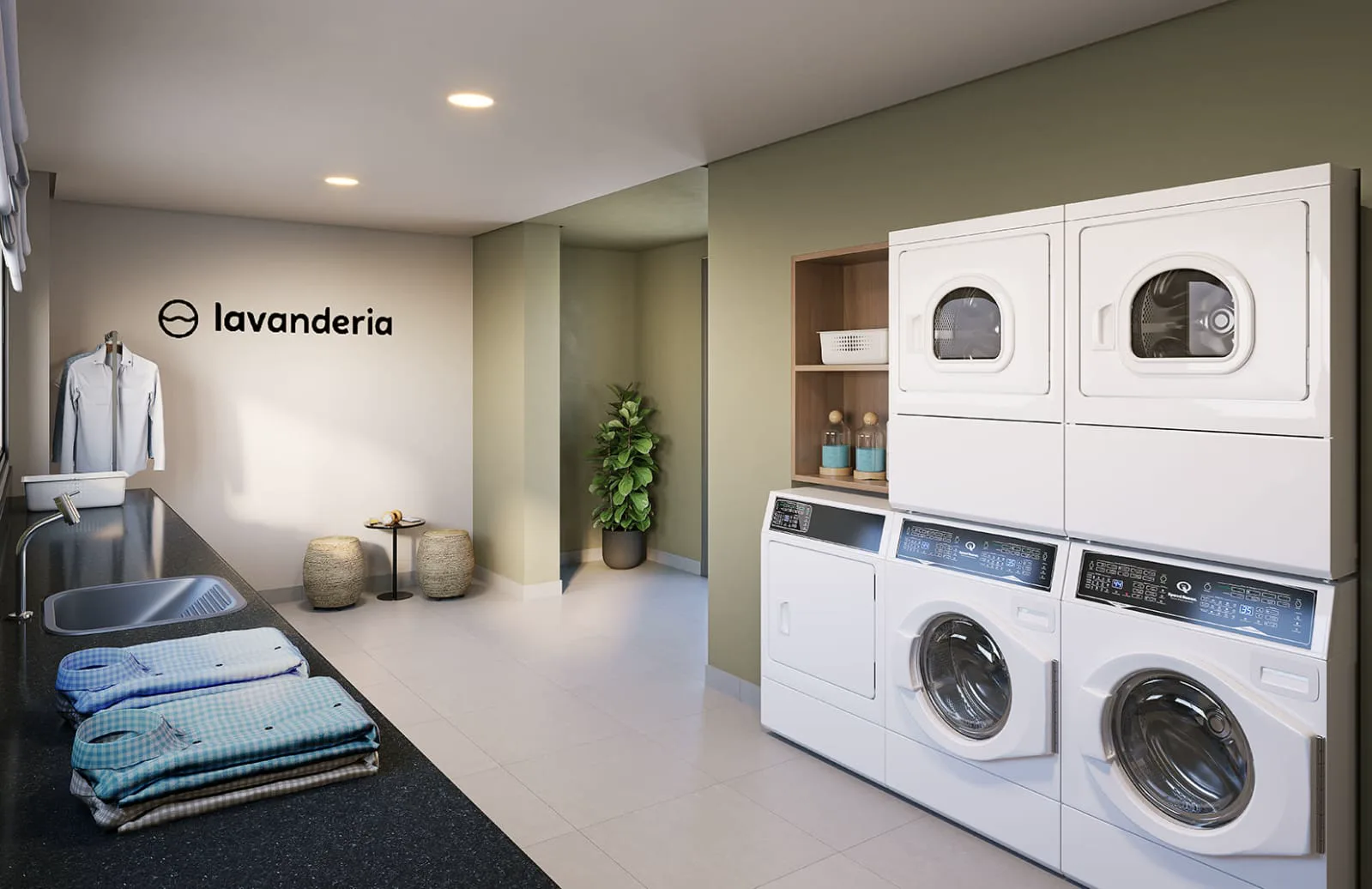Perspectiva da lavanderia compartilhada do Residencial Pixinguinha