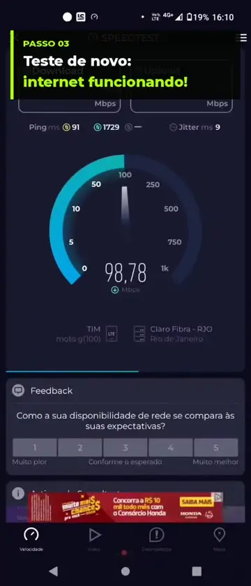 Teste de velocidade com a Netliss conectada