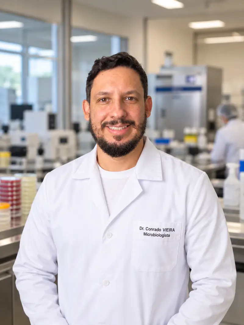 Prof. Dr. Conrado Vieira, microbiologista, no laboratório