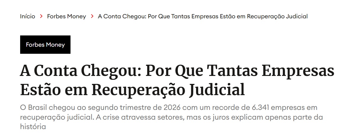 Print da matéria da Forbes Brasil sobre recuperações judiciais