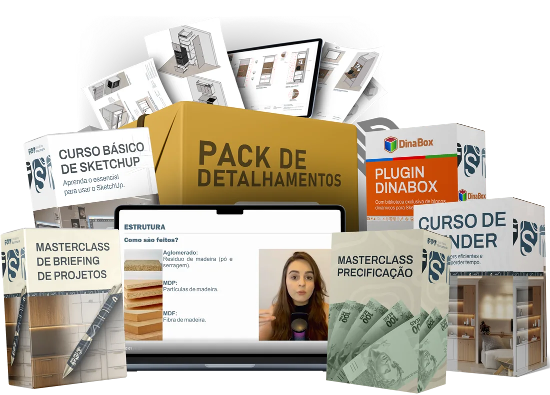 Pacote completo do TSM: aulas, packs de detalhamento, plugin Dinabox, masterclasses e cursos bônus