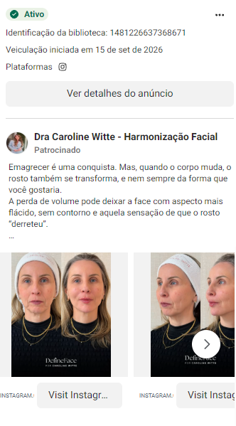 Exemplo de anúncio ativo na Biblioteca de Anúncios da Meta