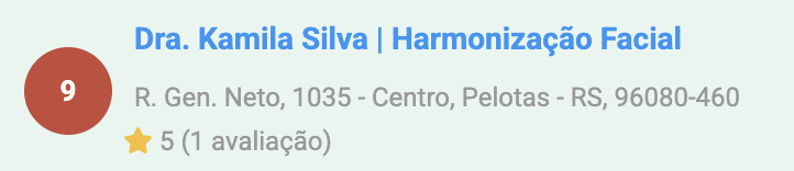 Registro atual da 9ª posição da Dra. Kamila Silva, Rua General Neto, 1035, Centro, Pelotas, RS