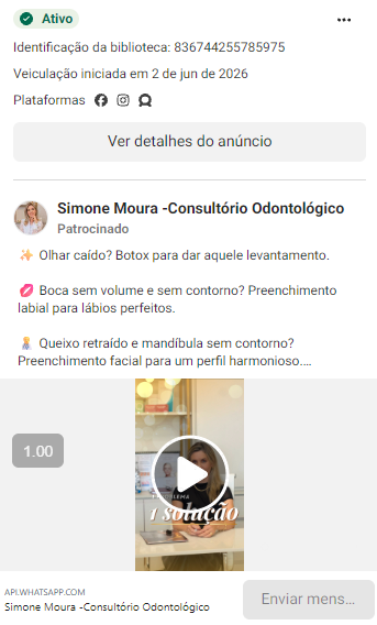 Exemplo de anúncio ativo na Biblioteca de Anúncios da Meta