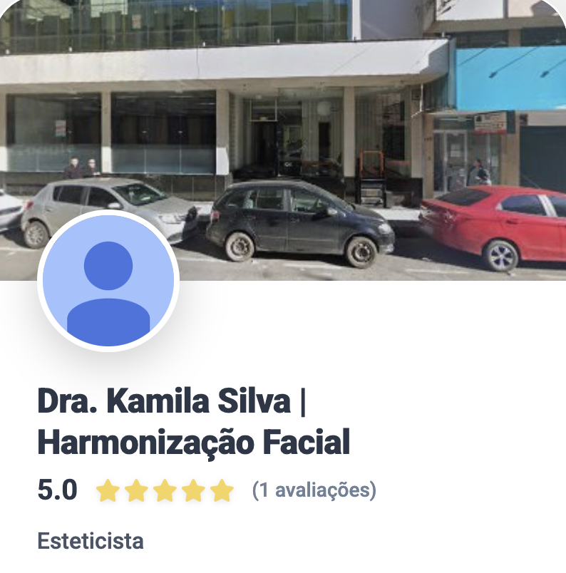 Perfil no Google da Dra. Kamila Silva, harmonização facial, com nota 5,0 e 1 avaliação