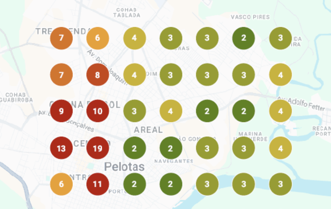Mapa antigo de harmonização facial em Pelotas, realizado entre julho e agosto de 2026, com posições de 2 a 19