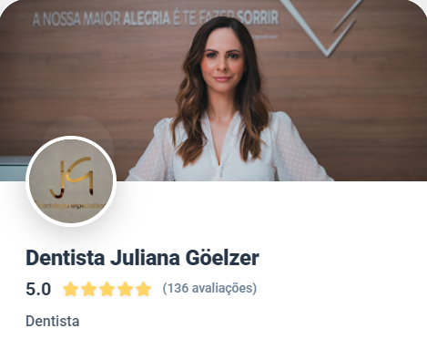 Perfil no Google da dentista Juliana Göelzer com nota 5,0 e 136 avaliações