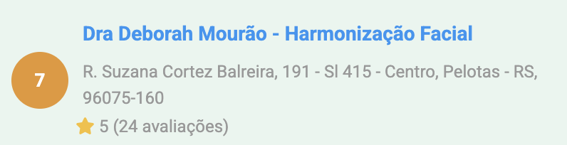 Registro atual da 7ª posição da Dra. Deborah Mourão, Rua Suzana Cortez Balreira, 191, sala 415, Centro, Pelotas, RS