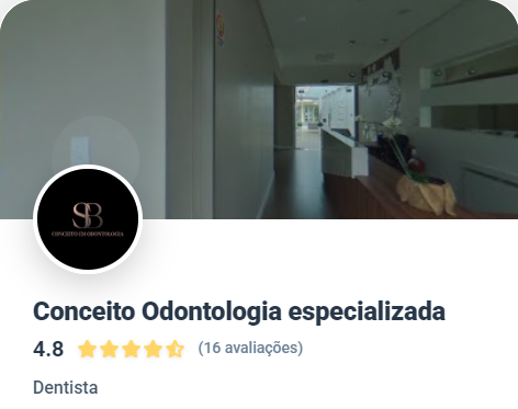 Perfil da Conceito Odontologia no Google com nota 4,8 e 16 avaliações