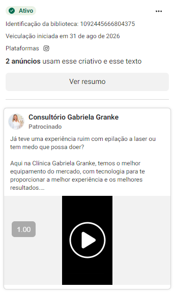 Exemplo de anúncio ativo na Biblioteca de Anúncios da Meta