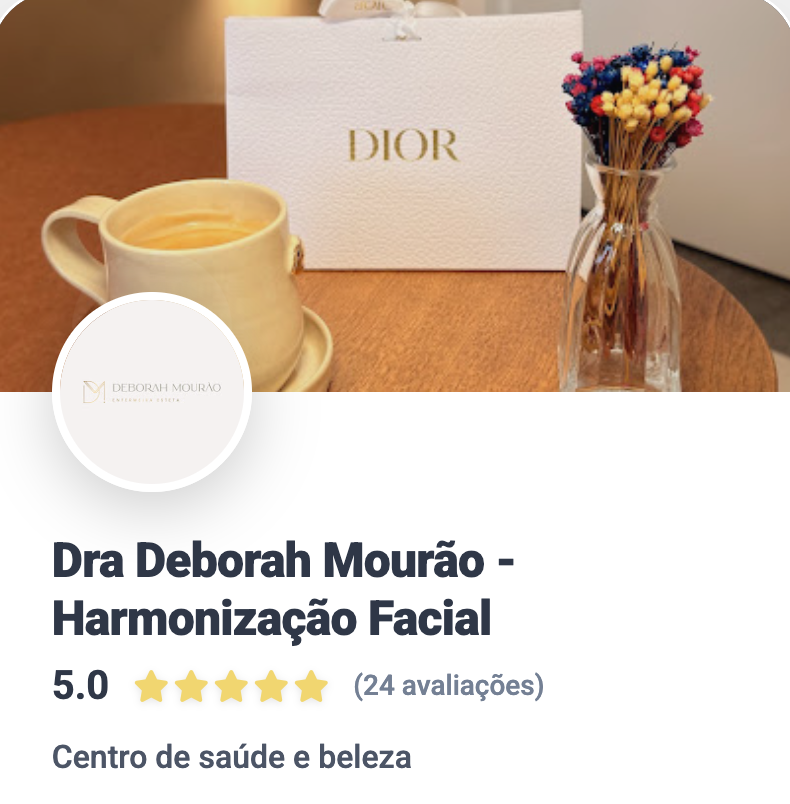 Perfil no Google da Dra. Deborah Mourão, harmonização facial, com nota 5,0 e 24 avaliações