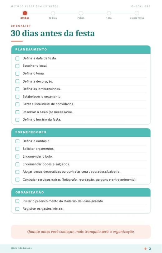 Páginas dos Checklists