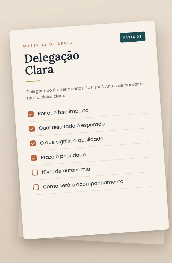 Página do checklist Delegação Clara