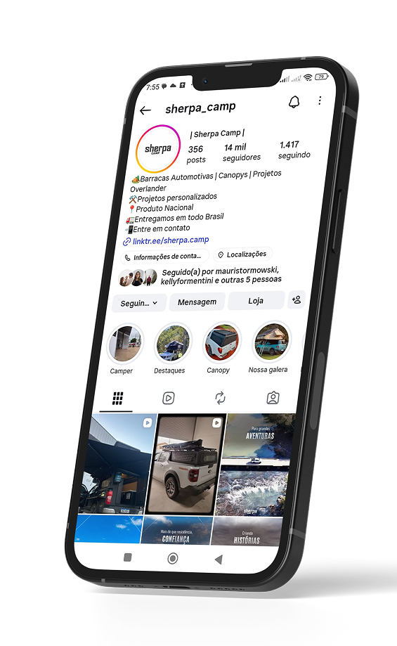 Instagram da Sherpa Camp no celular