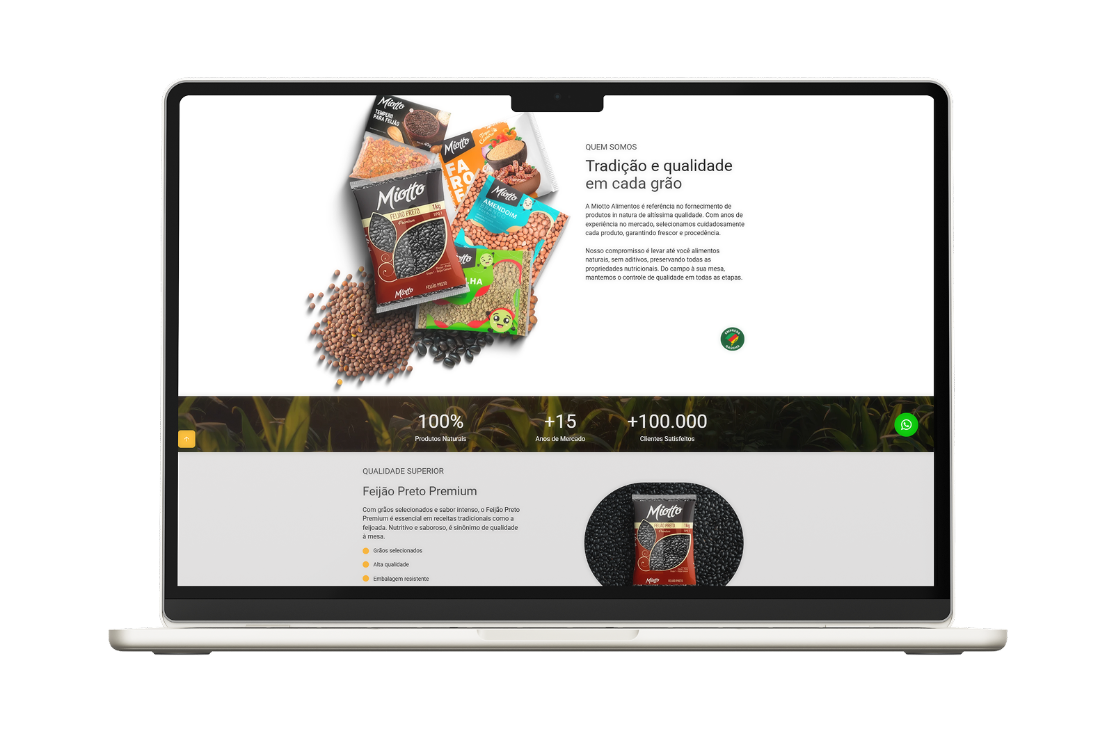 Site da Miotto Alimentos no notebook