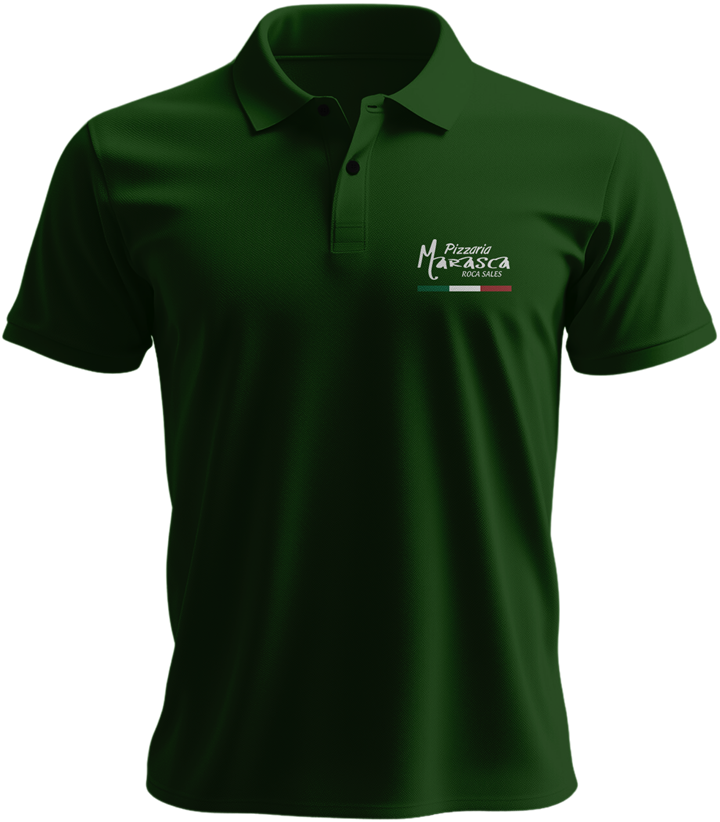 Camiseta polo verde da Pizzaria Marasca