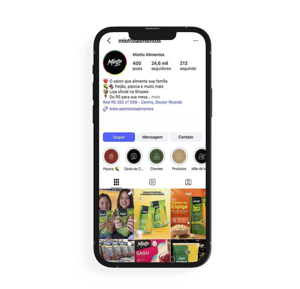 Instagram da Miotto Alimentos no celular