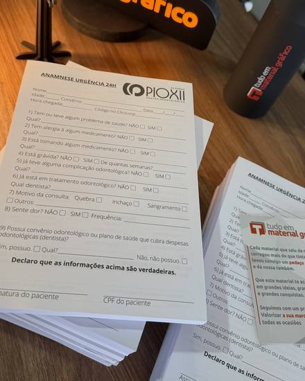 Blocos de ficha de anamnese para centro odontológico