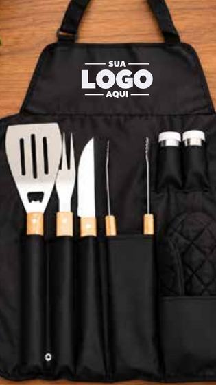 Kit churrasco com avental e utensílios personalizados