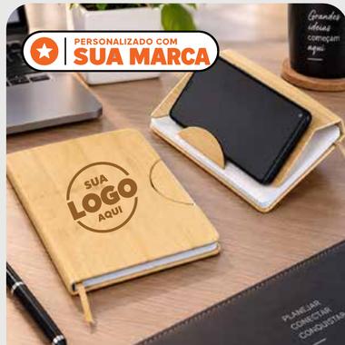 Caderneta com Suporte de Celular personalizado com a marca da empresa
