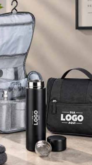 Kit com nécessaire e garrafa térmica personalizadas